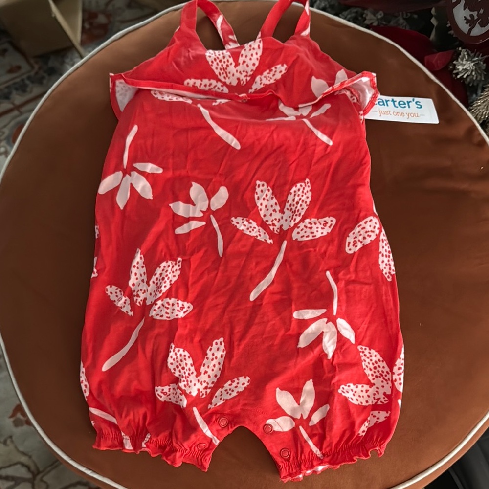 Carter's Bright Red Leaf Print Baby Romper